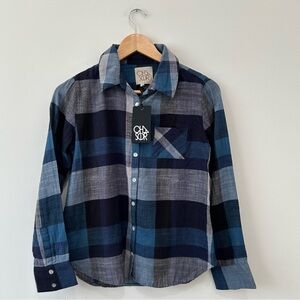Chaser Tops Womens Small Blue Plaid Button down Long Sleeve Shirt Blouse New